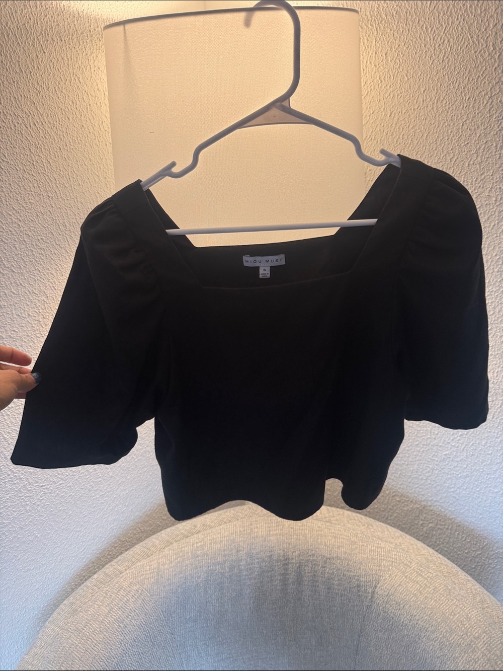 A New Day Black Square-Neck Puff Sleeve Crop Top by A New Day